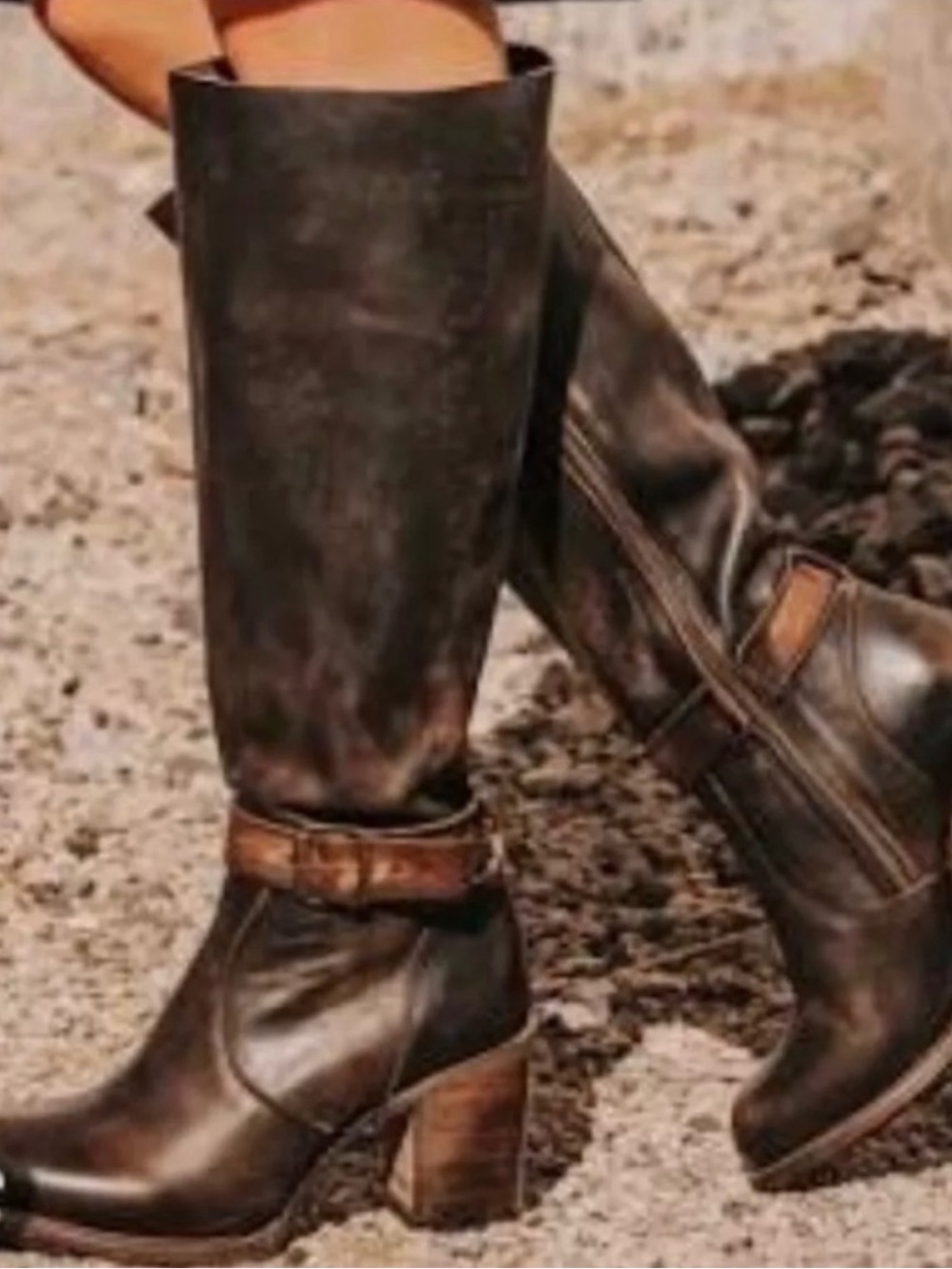 Freebird By Steven Holland Leather Tall Black Brown Heeled Boots Size 8
